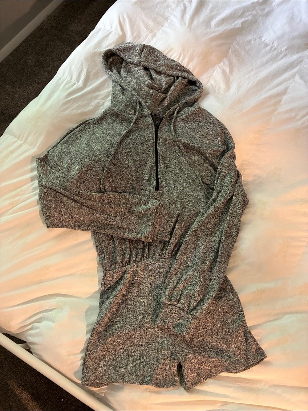 Grey Hooded Shorts Romper